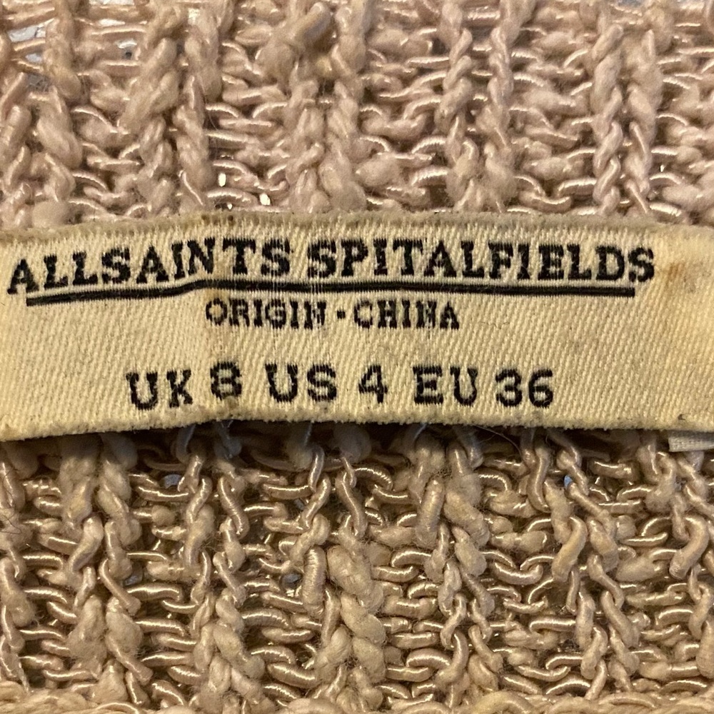 AllSaints Spitalfields “Bound” Beige Open Knit Crochet Fishnet Dress 4 - Picture 5 of 5